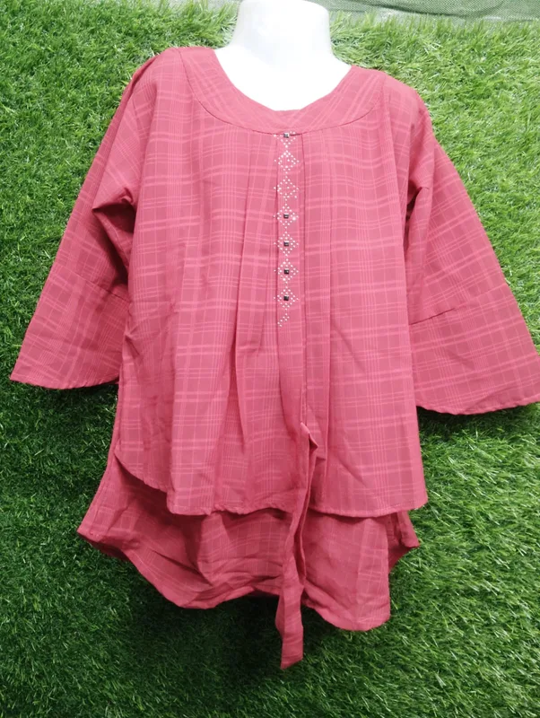 Maroon Check Top